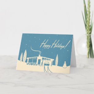 Festividades Cartão de Natal Editável para Casa do médio: Azul