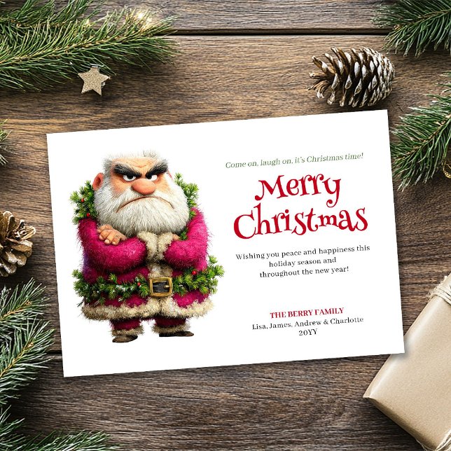 Festividades Cartão de Natal editável personalizado do Papai No (Crazy grumpy Santa editable custom holiday card)