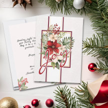 Cartão de Natal Elegant Joy com Buquê Floral Verme
