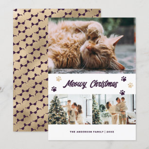 Festividades Cartão de Natal Elegante de Foto Dourada e Roxo