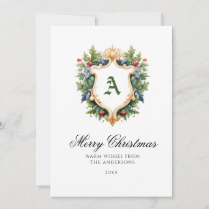 Festividades Cartão de Natal Elegante de Monograma de Crest