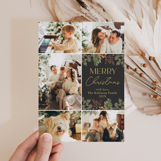 Festividades Cartão de Natal Elegante Dourado Script 5 (Criador carregado)