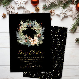 Festividades Cartão de Natal Elegante Dourado Wreath Greenery