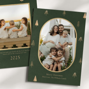 Festividades Cartão de Natal Elegante Verde com Árvores Dourada
