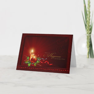 Festividades Cartão de Natal Elegante, Vermelho e Dourado