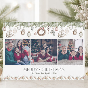 Festividades Cartão de Natal em Aquarela com 3 Fotos Elegante