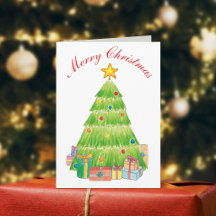 Cartão de Natal em Aquarela de Árvore de Natal