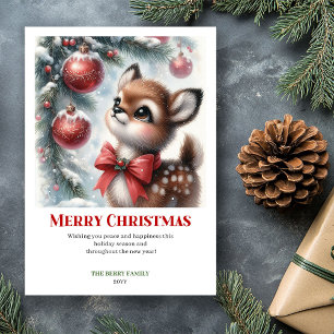 Festividades Cartão de Natal em Aquarela de Floresta Nevada e C