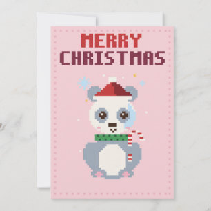 Festividades Cartão de Natal em Pixel Art Rosa Panda