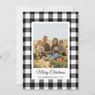 Festividades Cartão de Natal em preto e branco com foto em xadr