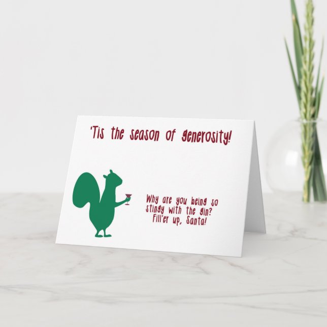 Festividades Cartão de Natal engraçado com esquilo e gin (Frente)