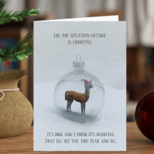 Cartão de Natal Engraçado com Llama e Enfeite de N