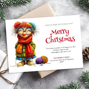 Festividades Cartão de Natal engraçado de mulher Design editáve