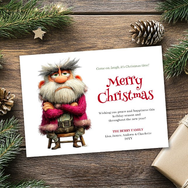 Festividades Cartão de Natal engraçado e editável do Papai Noel (Grumpy Santa editable funny digital Christmas card fun)