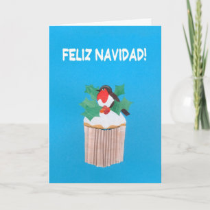 Festividades Cartão de Natal, Espanhol, Cupcake com Robin Redbr