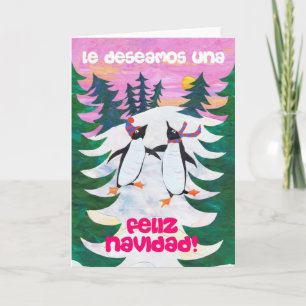 Festividades Cartão de Natal Espanhol - Pinguins de Patinação