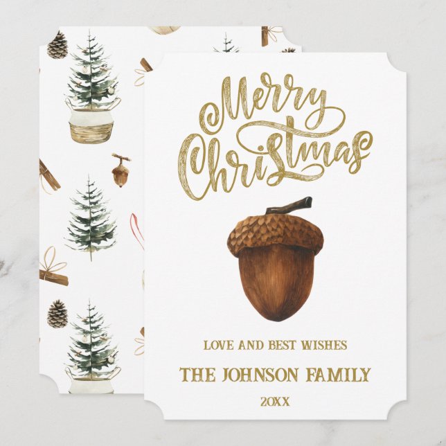 Festividades Cartão de Natal Eucalyptus Acorns (Frente/Verso)