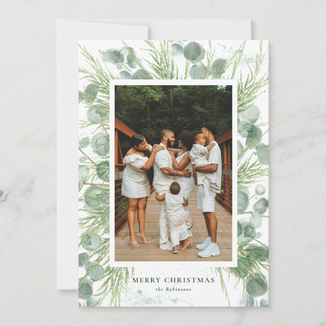 Festividades Cartão de Natal Eucalyptus com Aquarela (Frente)