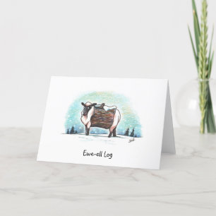 Festividades Cartão de Natal ''Ewe-ell Log'' de ovelha engraçad