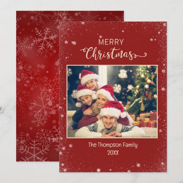 Festividades Cartão de Natal Família Burgundy Foto Floco de Nev (Frente/Verso)