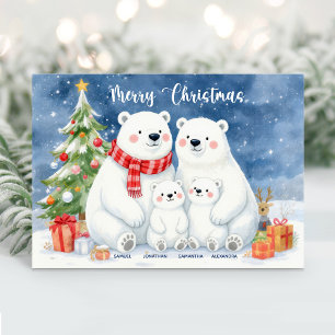 Festividades Cartão de Natal Família de Urso Polar Fofo