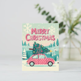 Festividades Cartão de Natal Feliz Com Carro Antigo