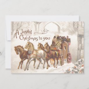 Festividades Cartão de Natal Feliz com Carruagem de Cavalo Vint