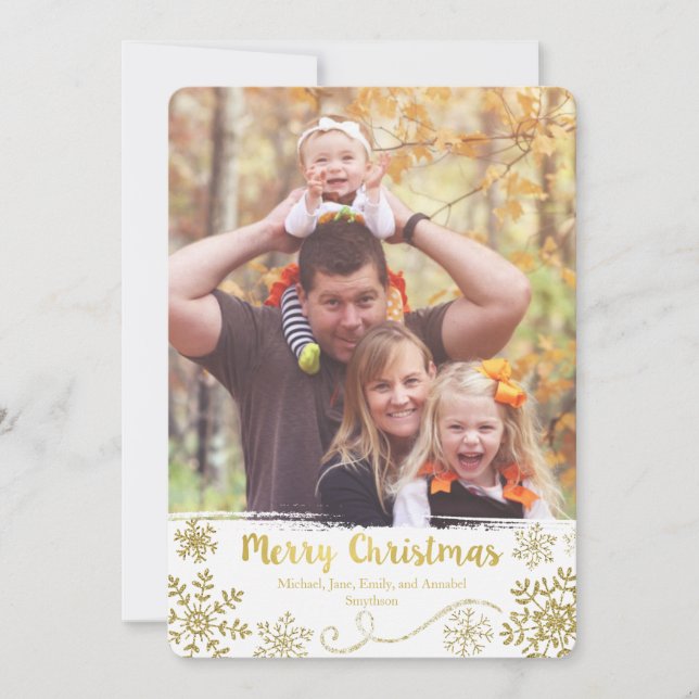 Festividades Cartão de Natal Feliz com Floco de Neve ouro (Frente)