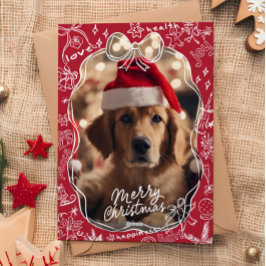 Festividades Cartão de Natal Feliz Desenhado à Mão Vermelha