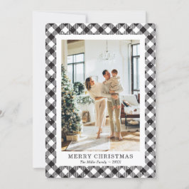 Festividades Cartão de Natal Feliz e Xadrez Preta e Branca