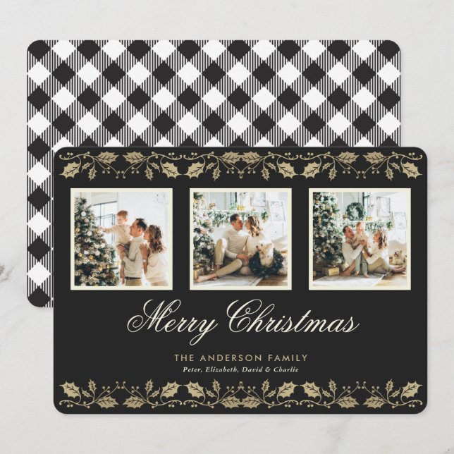 Festividades Cartão de Natal Feliz para a Xadrez Branca Preta (Frente/Verso)