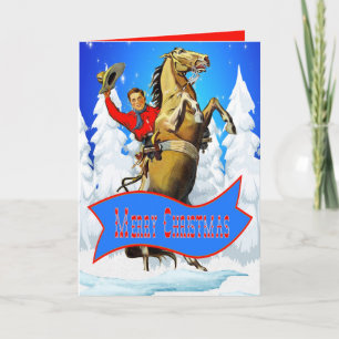 Festividades Cartão de Natal Feliz para Cowboy E Cavalo Ocident