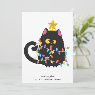 Festividades Cartão de Natal Feliz para Gato Negro Engraçado Pe