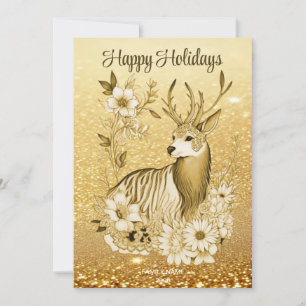 Festividades Cartão de Natal Férias Rena Floral Dourado