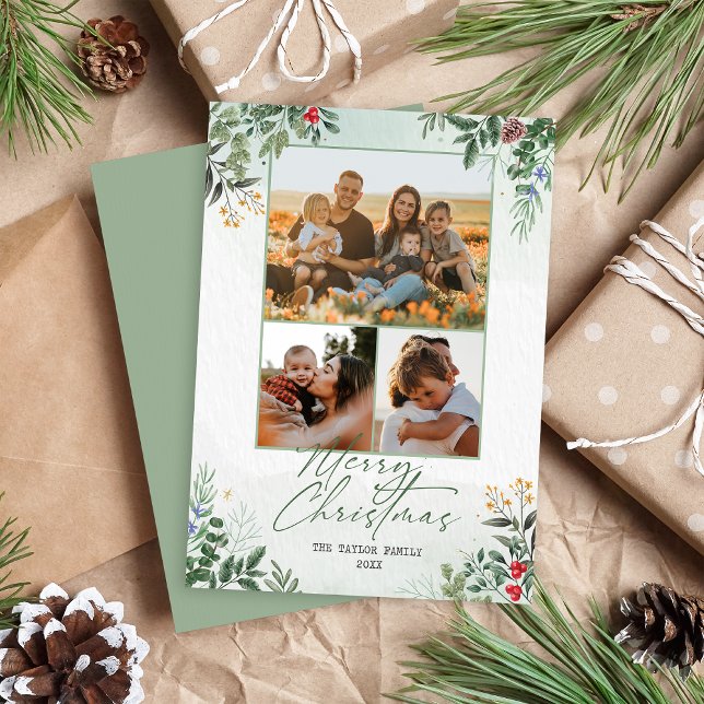 Festividades Cartão de Natal Festivo Botânico Floral de Férias (Criador carregado)