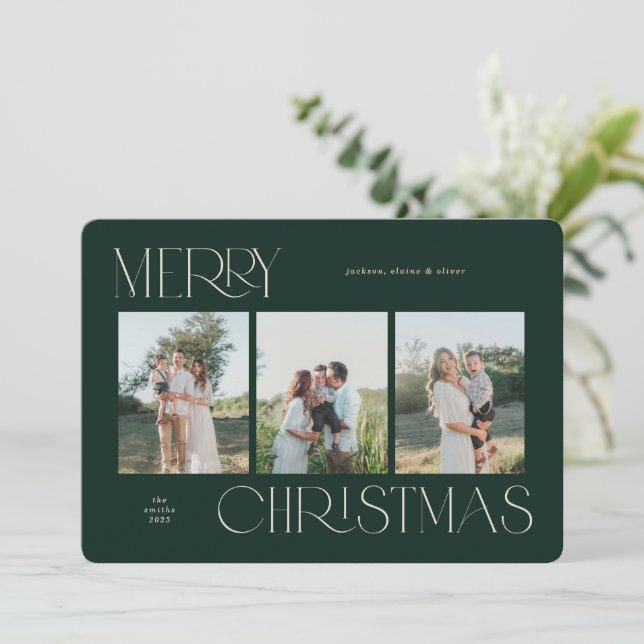 Festividades Cartão de Natal Festivo De 3 Fotos (Em pé/Frente)
