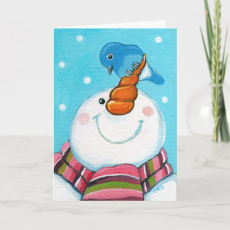 Festividades Cartão de Natal Festivo Snowman e Bluebird