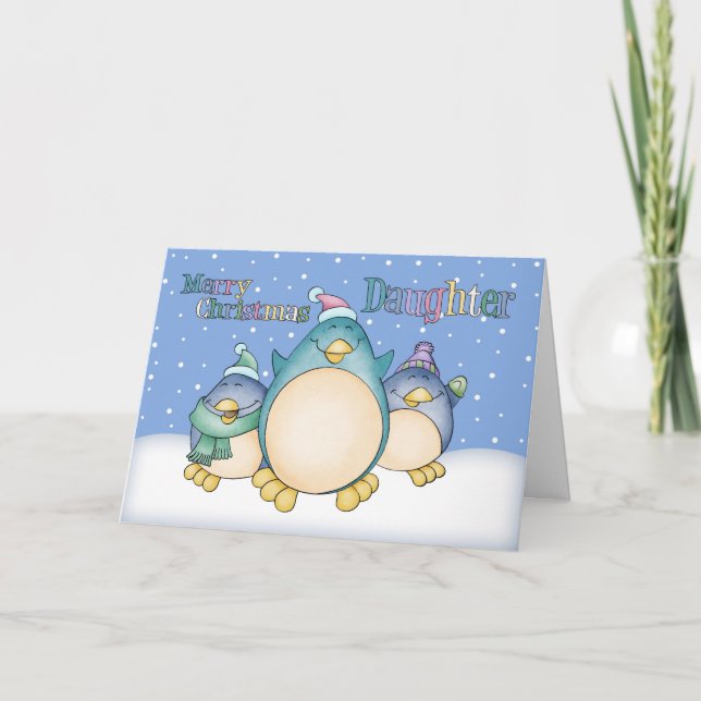 Festividades Cartão De Natal Filha Com Pinguins (Frente)