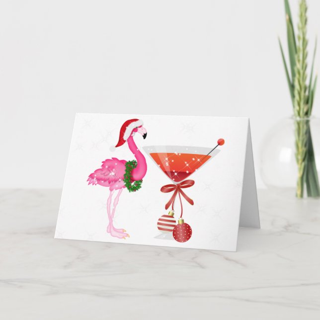 Festividades Cartão de Natal Flamingo Cocktail - SRF (Frente)