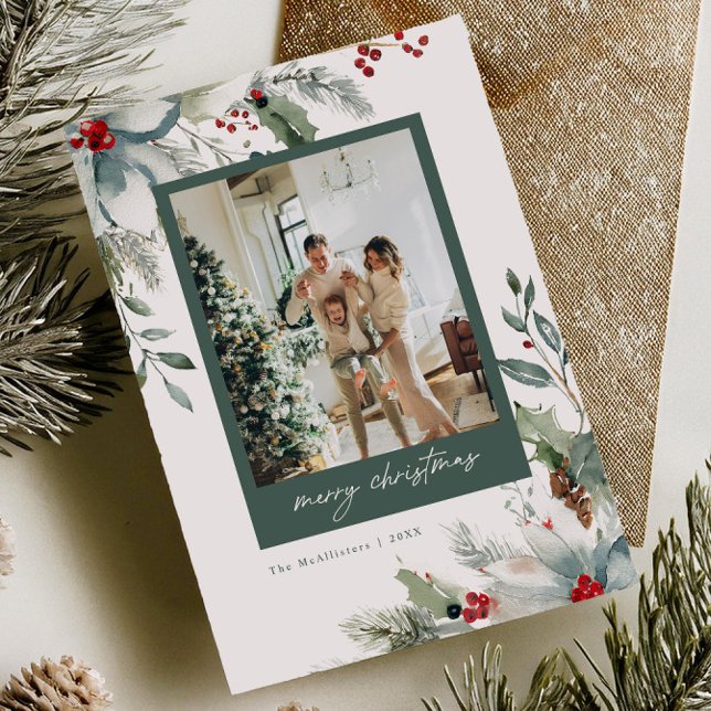 Festividades Cartão de Natal Floral de Aquarela para Férias Son (Criador carregado)