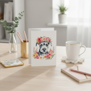 Festividades Cartão de Natal Floral de Mini Schnauzer