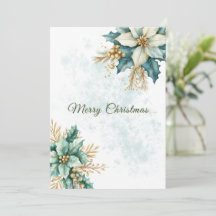 Cartão de Natal Floral de Teal Watercolor