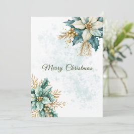 Festividades Cartão de Natal Floral de Teal Watercolor