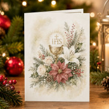 Cartão de Natal Floral Eucarístico Católico