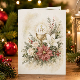 Festividades Cartão de Natal Floral Eucarístico Católico