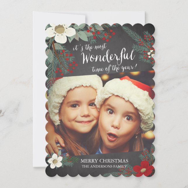 Festividades Cartão de Natal Floral Maravilhoso Quadro Preto (Frente)