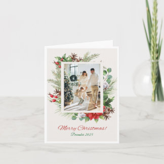 Festividades Cartão de Natal Floral Vermelho e Verde Personaliz