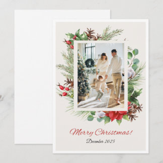 Festividades Cartão de Natal Floral Vermelho e Verde Personaliz