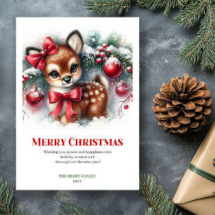 Festividades Cartão de Natal Floresta Nevada com Cervo Pintado