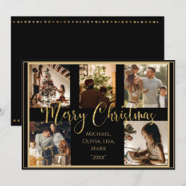 Festividades Cartão de Natal Foto Dourado com Letra de Natal